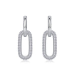 S925 Sterling Silver Geometric Link Drop Earrings, D-VVS1 Moissanite Pave, Platinum Plated 9.4g Women's Jewelry Gift Box
