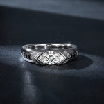 S925 Sterling Silver 1ct Marquise Moissanite Men's Ring, Geometric Silver With Black Accents, Platinum Plated, US Sizes 5-9, GRA Certificate Gift Box