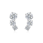 S925 Sterling Silver 3-Stone Graduated Stud Earrings, 1ct D-VVS1 Moissanite Journey Earrings, Platinum Plated 2.5g With GRA Certificate Gift Box