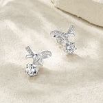 S925 Sterling Silver Bowknot Stud Earrings, 1ct D-VVS1 Moissanite, Pave Ribbon Design, Platinum Plated 3.5g, GRA Certified Jewelry Gift Box