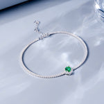 S925 Sterling Silver Tennis Bracelet, 6.5mm Lab-Grown Ruby Sapphire Emerald Halo Adjustable Chain, Platinum Plated 3.5g Women's Jewelry Gift Box