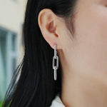 S925 Sterling Silver Chunky Chain Drop Earrings, D-VVS1 Moissanite Pave, Platinum Plated 9.2g Women's Jewelry Gift Box