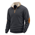 Retro Patchwork Embroidered Half-Placket Mens Long-Sleeve Sweatshirt