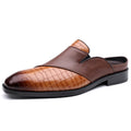Mens Pointed-toe Leather Half-slippers Without A Heel For Outdoor Wear