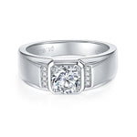 S925 Sterling Silver 1ct Moissanite Men's Ring, D-VVS1 Wide Band With Side Stones, Platinum Plated US Sizes 5-9, GRA Certified Gift Box