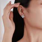 S925 Sterling Silver Full Pave Clover Stud Earrings, D-VVS1 Moissanite, Platinum Plated 2.5g Elegant Women's Jewelry Gift Set