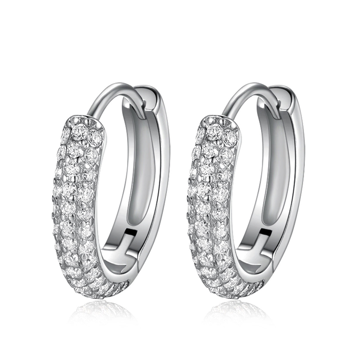 S925 Sterling Silver Pave Huggie Hoop Earrings, 86 D-VVS1 Moissanite, Platinum Plated 1.7g Women's Jewelry Gift Box
