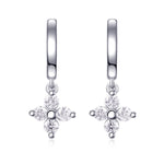 S925 Sterling Silver Clover Drop Earrings, D-VVS1 Moissanite Huggie Dangle, Platinum Plated 3.8g Women's Jewelry Gift Box