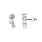 S925 Sterling Silver 3-Stone Graduated Stud Earrings, 1ct D-VVS1 Moissanite Journey Earrings, Platinum Plated 2.5g With GRA Certificate Gift Box