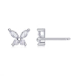 S925 Sterling Silver Butterfly Stud Earrings, D-VVS1 Moissanite Marquise & Round Cut, Platinum Plated 1.6g Women's Jewelry Gift Box
