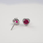 S925 Sterling Silver Heart Halo Stud Earrings, 5mm Lab-Grown Ruby Sapphire, Platinum Plated 1.5g, Women's Jewelry Gift Box