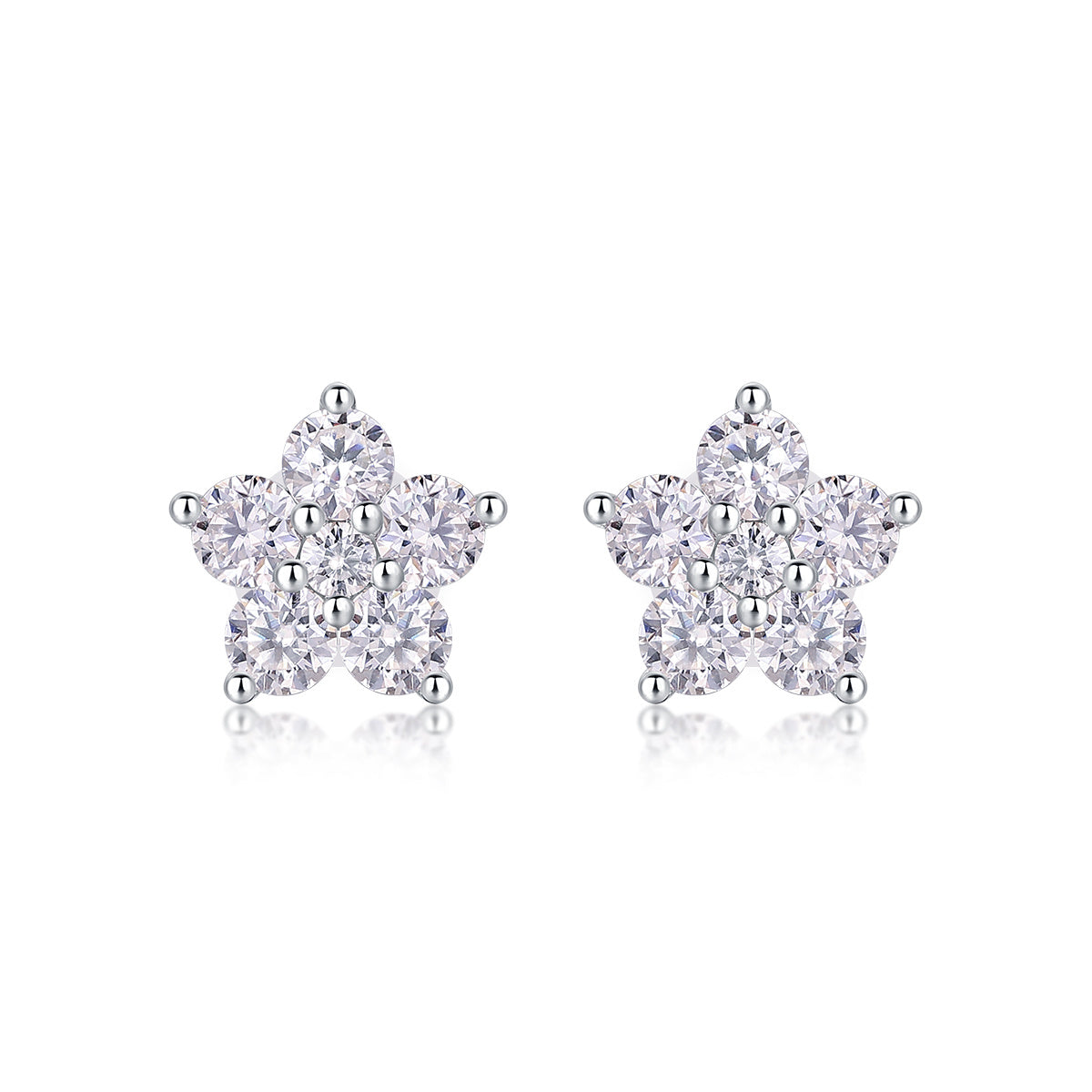 S925 Sterling Silver Flower Stud Earrings, D-VVS1 Moissanite Cluster, 1.4g Lightweight With Silicone Backs, Gift Box