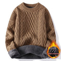Round-neck High-neck Fleece-lined Solid-color Sweater