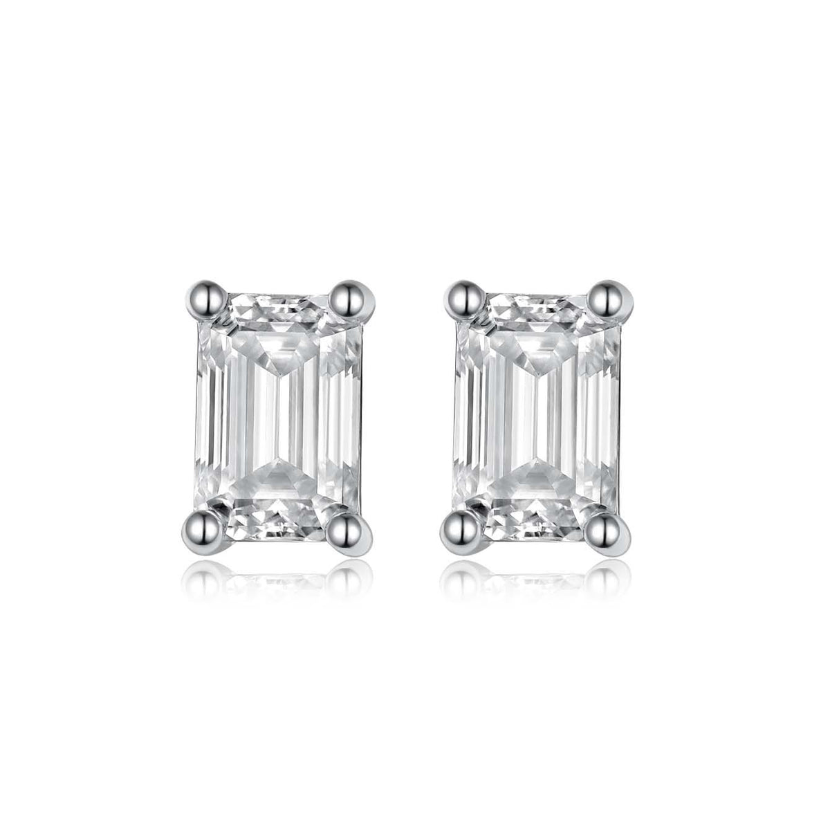 S925 Sterling Silver Emerald Cut Moissanite Stud Earrings, 0.8&1ct D-VVS1, Platinum Plated 1g Women's Jewelry Gift Box