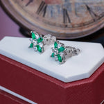 S925 Sterling Silver Lab-Grown Emerald Flower Stud Earrings, 4x2mm Marquise Cluster, Platinum Plated 1.4g, Women's Jewelry Gift Box
