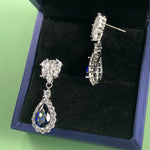 S925 Sterling Silver Teardrop Dangle Earrings, 7x11mm Lab-Grown Ruby Sapphire Emerald, Platinum Plated 4.5g Women's Jewelry Gift Box