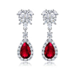 S925 Sterling Silver Teardrop Dangle Earrings, 7x11mm Lab-Grown Ruby Sapphire Emerald, Platinum Plated 4.5g Women's Jewelry Gift Box