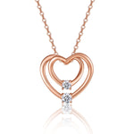 S925 Sterling Silver Rose Gold Double Heart Necklace, D-VVS1 Moissanite Pendant, 40&455cm Adjustable Chain, Women's Jewelry Gift Box With GRA Certificate