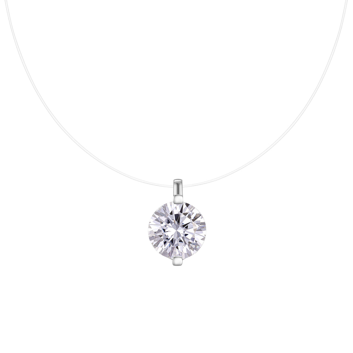 S925 Sterling Silver Invisible Necklace, 1&2&3ct D-VVS1 Moissanite Solitaire Pendant, Platinum Plated 40&46cm Chain, GRA Certified Gift Box
