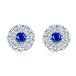 S925 Sterling Silver Cluster Stud Earrings, 3.5mm Lab-Grown Ruby Sapphire Emerald Halo, Platinum Plated 2.2g Women's Jewelry Gift Box