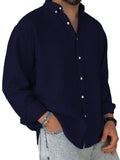 Mens Washed-cotton Long-sleeve Button-down Shirt