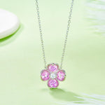 S925 Sterling Silver Clover Necklace, 2.6ct Lab-Grown Ruby Sapphire Emerald Padparadscha, Platinum Plated 45cm, 4.3g Gift Box