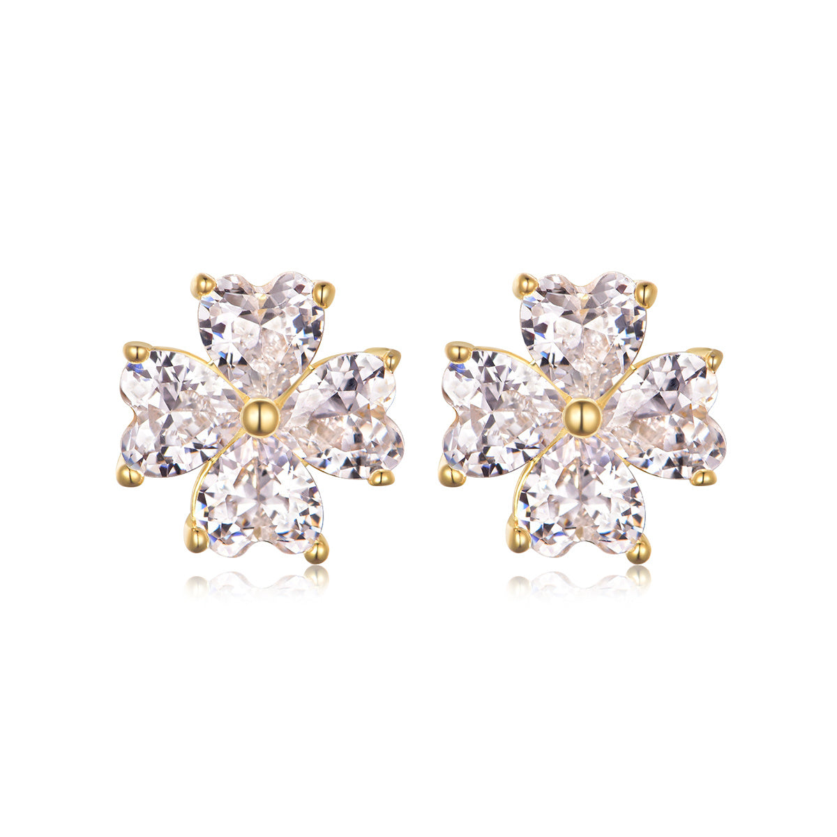 S925 Sterling Silver Heart Clover Stud Earrings, 4x4mm D-VVS1 Moissanite, Platinum Plated 2.5g Women's Jewelry Gift Box