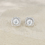 S925 Sterling Silver 3ct D-VVS1 Moissanite Stud Earrings, Cushion Halo Platinum Plated Jewelry With GRA Certificate Gift Box