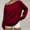 Fashionable Pullover Crew-Neck Off-Shoulder Sweatshirt For Women
