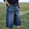 Retro Distressed Raw-edge Wide-leg Jeans