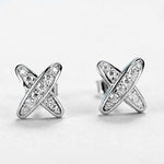 S925 Sterling Silver X-Shape Stud Earrings, D-VVS1 Moissanite Pave, Platinum Plated 1.5g Women's Jewelry Gift Box