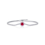 S925 Sterling Silver Tennis Bracelet, 6.5mm Lab-Grown Ruby Sapphire Emerald Halo Adjustable Chain, Platinum Plated 3.5g Women's Jewelry Gift Box