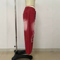 Whitewashed Vintage-style Red Ombre Ripped Raw-edge Wide-leg Capri Pants