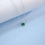 S925 Sterling Silver Geometric Necklace, 6x4mm Lab-Grown Ruby & Emerald, Platinum Plated Minimalist Chain, 2g Women's Jewelry Gift Box