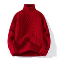Round-neck High-neck Fleece-lined Solid-color Sweater