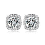 S925 Sterling Silver Cushion Halo Stud Earrings, 7mm D-VVS1 Moissanite, Platinum Plated 2.6g Women's Jewelry Gift Box