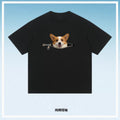 Plus-size Cotton Zip-up Dog-print Casual Summer Couple T-shirts