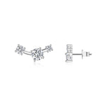S925 Sterling Silver Three-Stone Curved Stud Earrings, 0.5ct D-VVS1 Moissanite, Platinum Plated 2.1g With GRA Certificate Gift Box