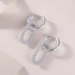 S925 Sterling Silver Geometric Link Drop Earrings, D-VVS1 Moissanite Pave, Platinum Plated 9.4g Women's Jewelry Gift Box