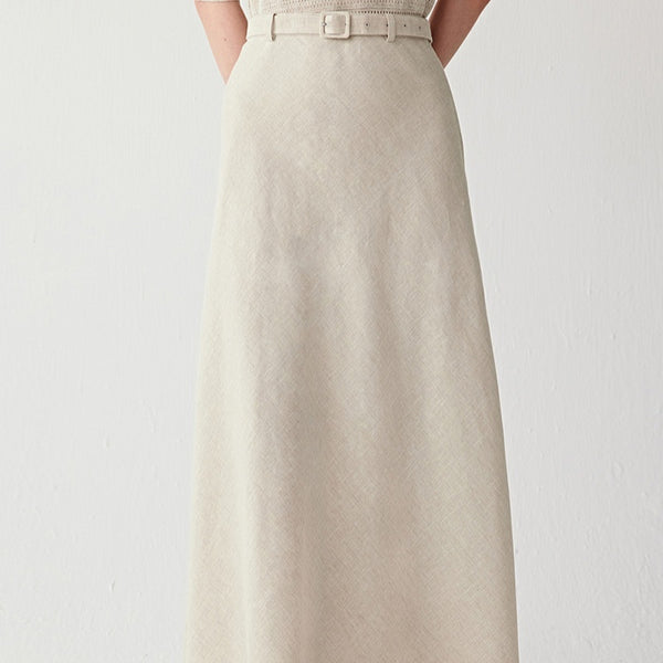 Womens Linen A-line Skirt With Defined Waist