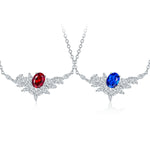 S925 Sterling Silver Lab-Grown Ruby Sapphire Necklace, 8x6mm Oval With Marquise Cluster, Platinum Plated 40&45cm Chain, 5g, Gift Box