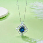 S925 Sterling Silver Floral Halo Pendant Necklace, 10x8mm Lab-Grown Ruby Sapphire Emerald, Platinum Plated 45cm Chain, 5g Gift Box