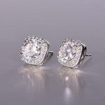 S925 Sterling Silver Cushion Halo Stud Earrings, 7mm D-VVS1 Moissanite, Platinum Plated 2.6g Women's Jewelry Gift Box