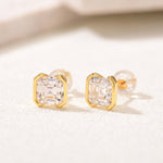 S925 Sterling Silver Asscher Cut Stud Earrings, 6x6mm D-VVS1 Moissanite Half-Bezel Setting, Platinum Plated 2g Women's Jewelry Gift Box