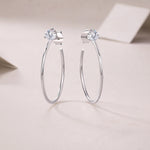 S925 Sterling Silver Long Hoop Earrings, 0.6ct D-VVS1 Moissanite, Platinum Plated 2.6g Women's Minimalist Jewelry Gift Box