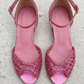 Retro Knitted Hollow-Out Low-Heel Closed-Toe Shoes For Women