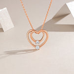 S925 Sterling Silver Rose Gold Double Heart Necklace, D-VVS1 Moissanite Pendant, 40&455cm Adjustable Chain, Women's Jewelry Gift Box With GRA Certificate