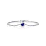 S925 Sterling Silver Tennis Bracelet, 6.5mm Lab-Grown Ruby Sapphire Emerald Halo Adjustable Chain, Platinum Plated 3.5g Women's Jewelry Gift Box