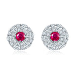 S925 Sterling Silver Cluster Stud Earrings, 3.5mm Lab-Grown Ruby Sapphire Emerald Halo, Platinum Plated 2.2g Women's Jewelry Gift Box