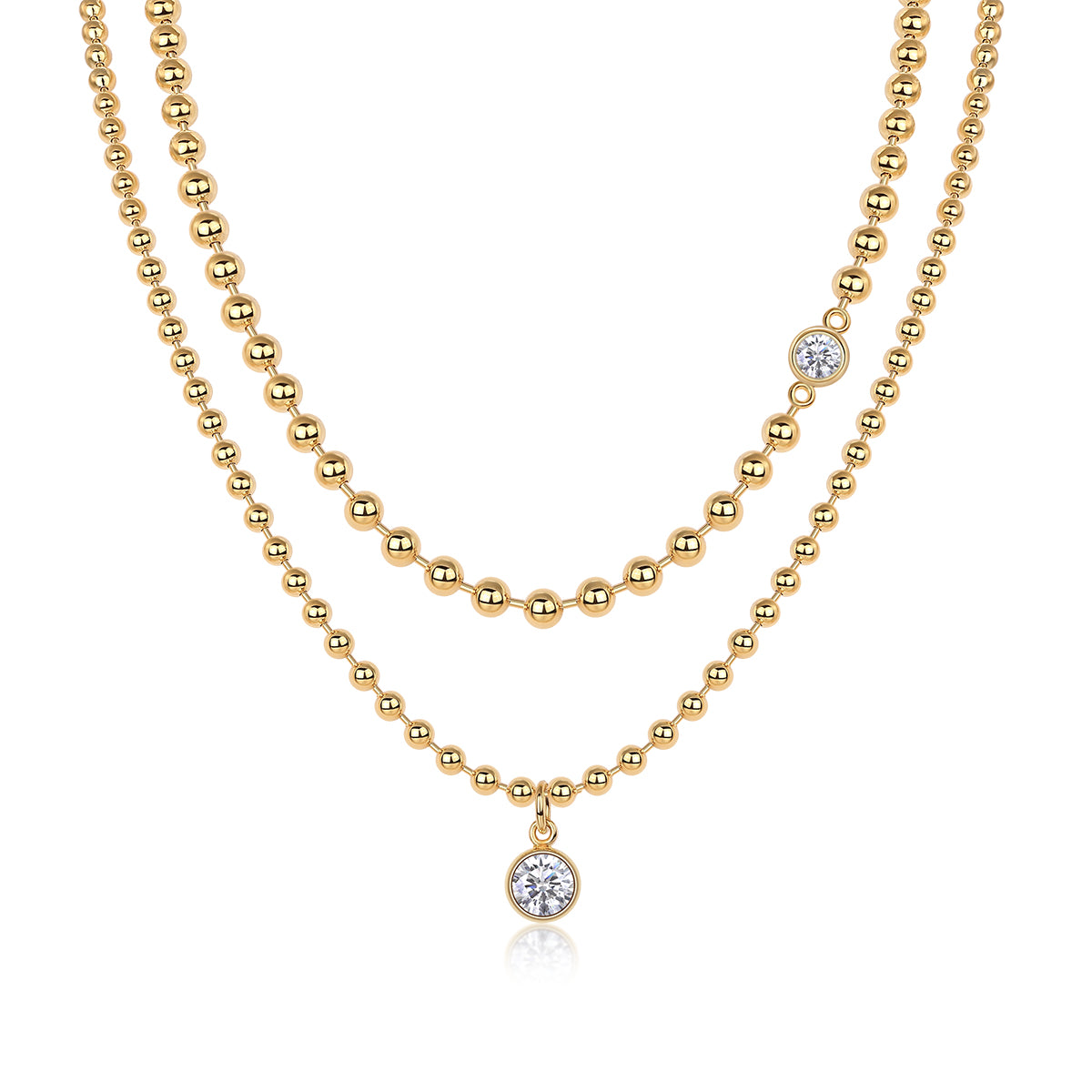 S925 Sterling Silver Gold Plated Layered Beaded Necklace, 1ct Pear D-VVS1 Moissanite Pendant, 23.3g Heavyweight Jewelry With GRA Certificate Gift Box